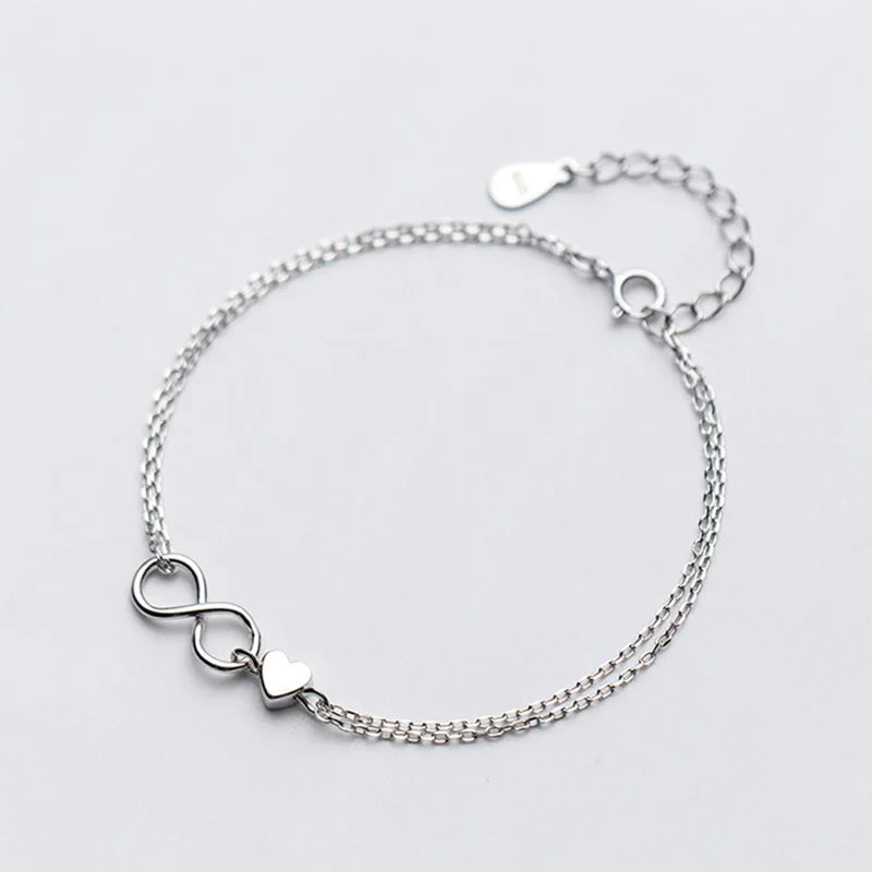 TrustDavis 925 Silver Women Bracelet Infinite Love Heart Gift DS1291
