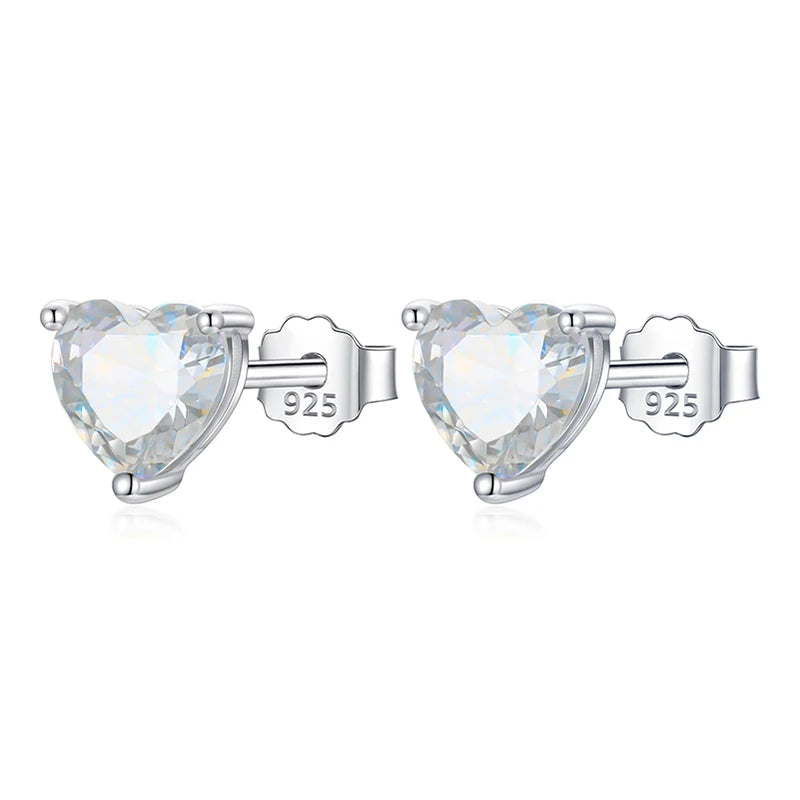 925 Sterling Silver Heart CZ Stud Earring Gift For Girls Lady