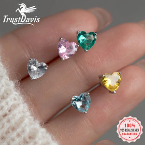 925 Sterling Silver Heart CZ Stud Earring Gift For Girls Lady