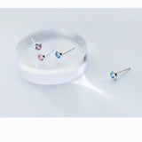 TrustDavis 925 Silver Tiny Pink Zircon Stud Earrings Girl Lady Gift