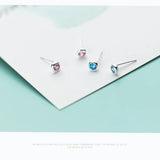 TrustDavis 925 Silver Tiny Pink Zircon Stud Earrings Girl Lady Gift