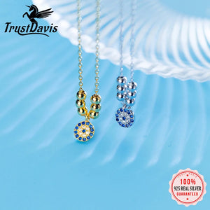 TrustDavis 925 Silver Eye CZ Pendant Necklace For Women Wedding Gift