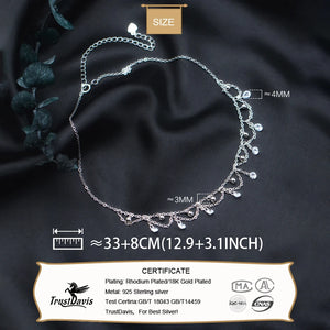 TrustDavis 925 Sterling Silver CZ Stones Choker Necklace For Women