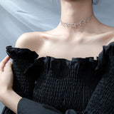 TrustDavis 925 Sterling Silver CZ Stones Choker Necklace For Women