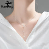 TrustDavis 925 Silver Necklace CZ Round Pendants Birthday Gift For Women