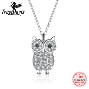 TrustDavis 925 Sterling Silver Owl Necklace Animal Pendant Women Birthdya Gift