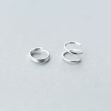 925 Silver Small Ear Bones Double Ring Earrings