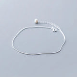 925 Sterling Silver Snake Chain Pearls Anklet Women Silver 925 Jewelry