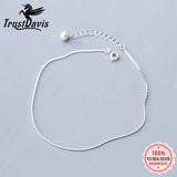 925 Sterling Silver Snake Chain Pearls Anklet Women Silver 925 Jewelry