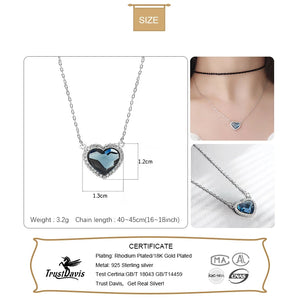 TrustDavis Sparkling Heart CZ Pendant Necklace 925 Sterling Silver