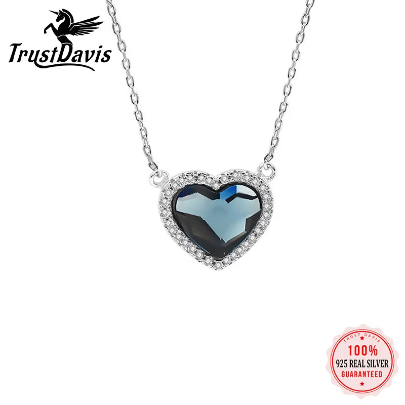 TrustDavis Sparkling Heart CZ Pendant Necklace 925 Sterling Silver