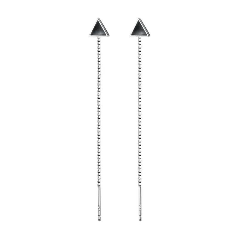 TrustDavis 925 Silver Triangle Linked Ear Line Earrings