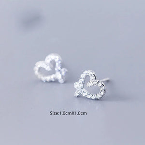 925 Silver Tiny Hollow Heart Stud Earring Women Girl Jewelry