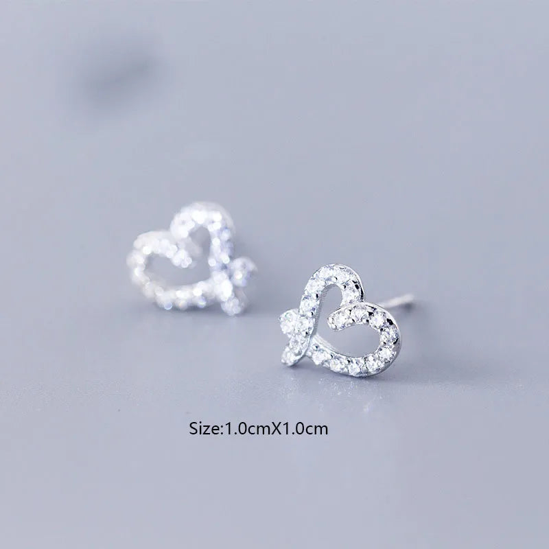 925 Silver Tiny Hollow Heart Stud Earring Women Girl Jewelry