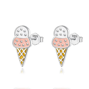 925 Silver Ice Cream Style Stud Earrings Gift For Daughter