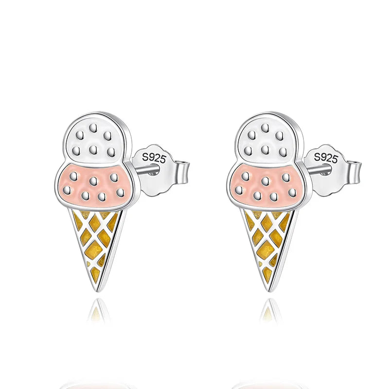925 Silver Ice Cream Style Stud Earrings Gift For Daughter