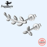 TrustDavis 925 Silver Tiny Leaves Stud Earrings For Girls DS530