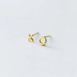 TrustDavis Tiny Asymmetric X O Stud Earrings For Girls DS316