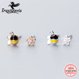 925 Silver Asymmetrical Bee Flowers Stud Earrings Gift For Girls Kids