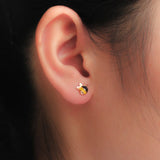 925 Silver Asymmetrical Bee Flowers Stud Earrings Gift For Girls Kids