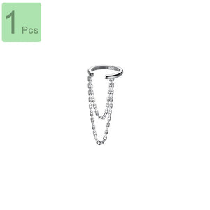 925 Sterling Silver Double Chain Clip On Earring Ear Cuff For Women