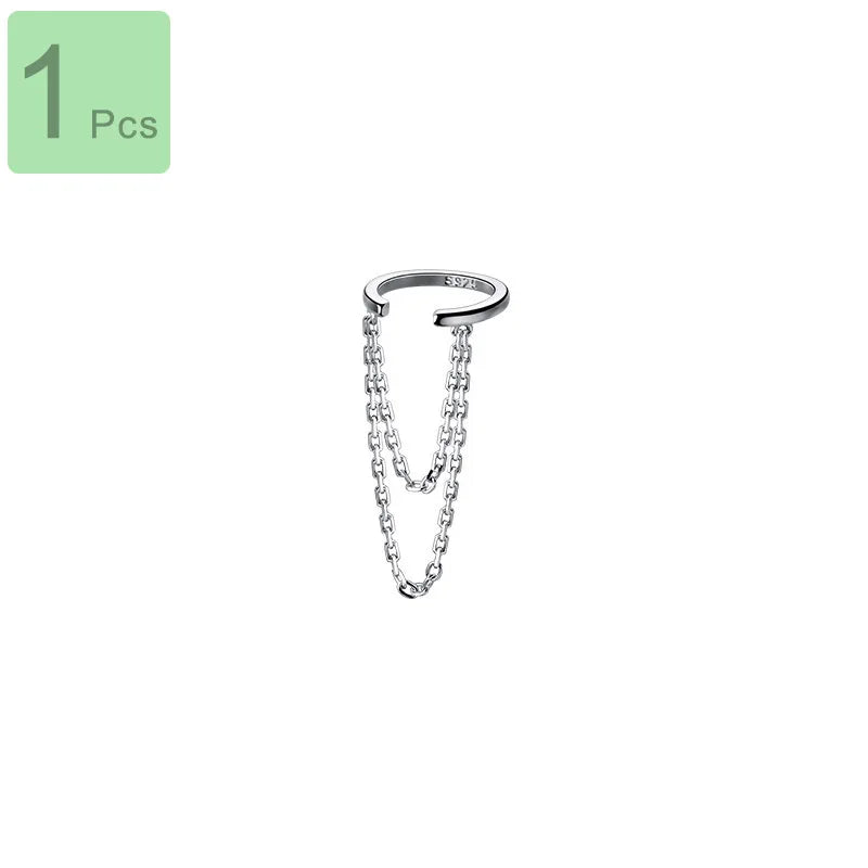 925 Sterling Silver Double Chain Clip On Earring Ear Cuff For Women