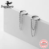 925 Sterling Silver Double Chain Clip On Earring Ear Cuff For Women