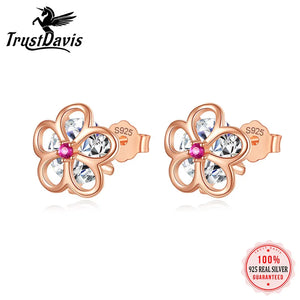 925 Sterling Silver Flower CZ Stud Earring For Lady XY1042