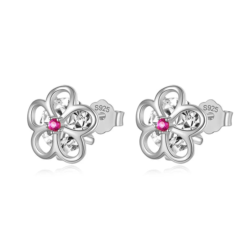 925 Sterling Silver Flower CZ Stud Earring For Lady XY1042