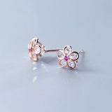 925 Sterling Silver Flower CZ Stud Earring For Lady XY1042