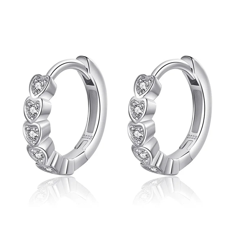 TrustDavis 925 Silver Sweet Heart CZ Hoop Earrings Wedding Party