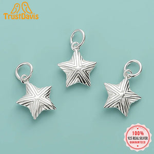 Real 925 Sterling Silver Star Charm Pendant for Necklace DIY