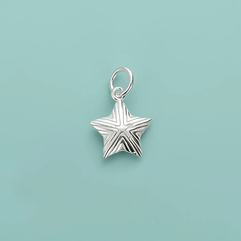 Real 925 Sterling Silver Star Charm Pendant for Necklace DIY