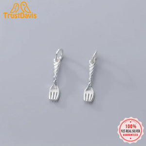 TrustDavis 3 Pcs/lot 925 Sterling Silver Tiny Fork Charm Pendant