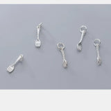TrustDavis 3 Pcs/lot 925 Sterling Silver Tiny Fork Charm Pendant