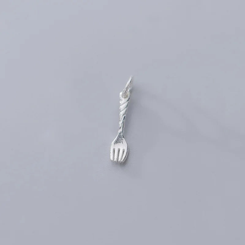 TrustDavis 3 Pcs/lot 925 Sterling Silver Tiny Fork Charm Pendant