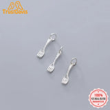 TrustDavis 3 Pcs/lot 925 Sterling Silver Tiny Fork Charm Pendant