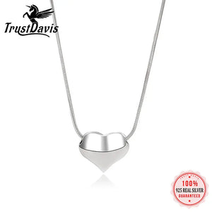 TrustDavis 925 Silver Sweet Heart Necklace Pendant for Women