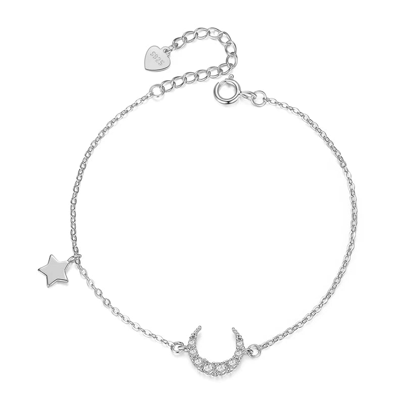 TrustDavis Silver Moon Star CZ Bracelet For Women