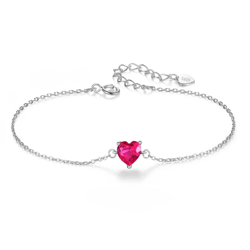 925 Sterling Silver Romantic Heart Zircon Bracelet for Women