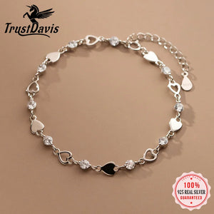 TrustDavis 925 Silver Heart Bracelet for Wife Women Daughter Birthday