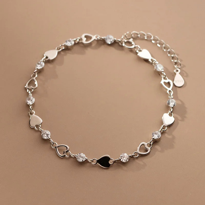 TrustDavis 925 Silver Heart Bracelet for Wife Women Daughter Birthday