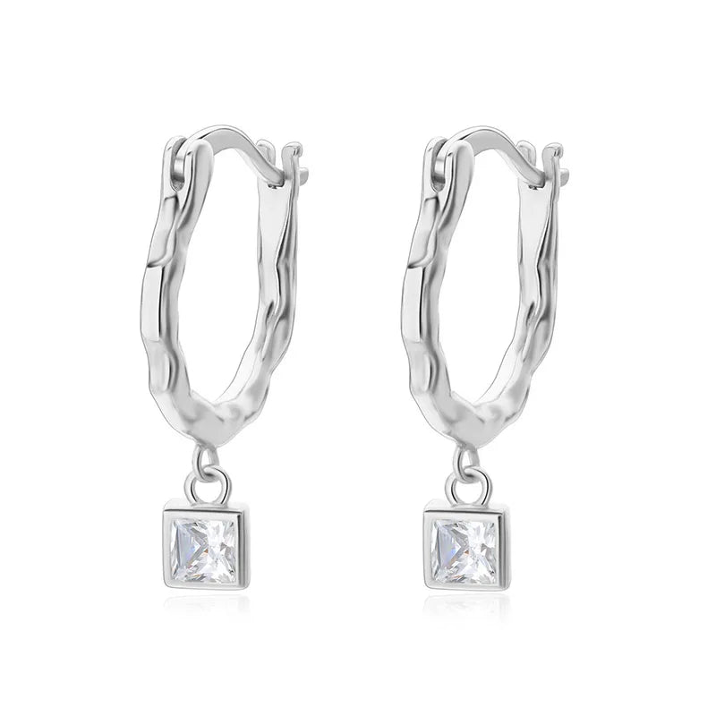 TrustDavis 925 Silver Hoop Earring Square CZ Hoop Gift For Mum Daughter