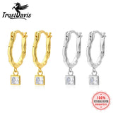TrustDavis 925 Silver Hoop Earring Square CZ Hoop Gift For Mum Daughter