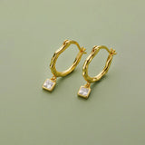 TrustDavis 925 Silver Hoop Earring Square CZ Hoop Gift For Mum Daughter
