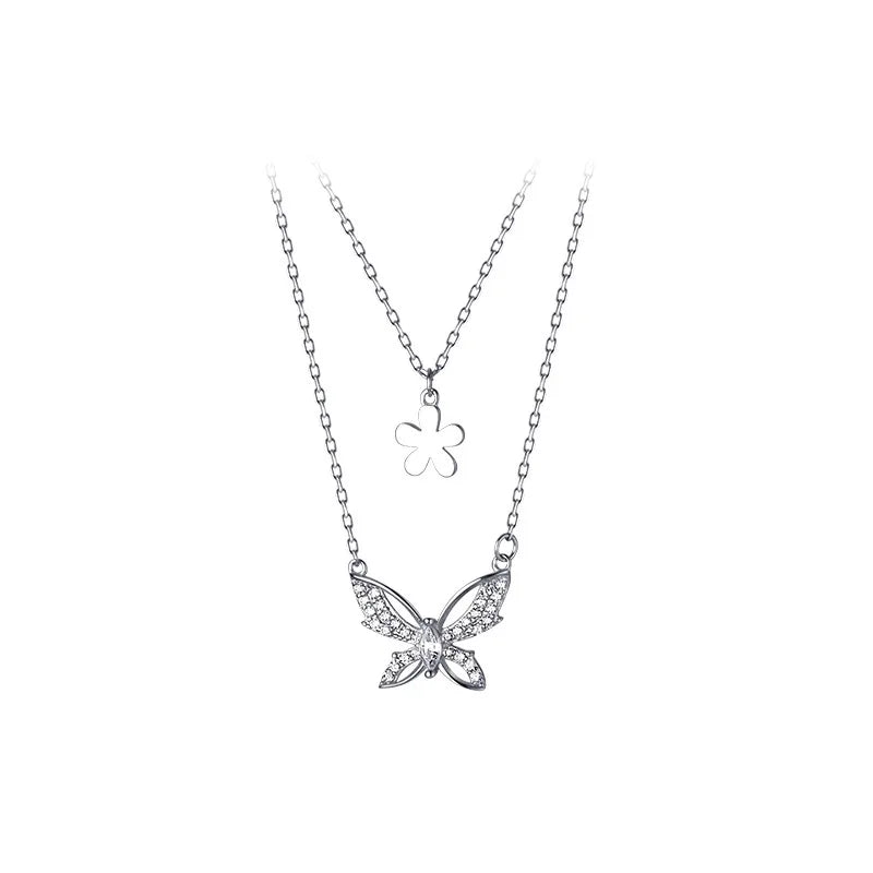 TrustDavis 925 Silver Butterfly CZ Necklace For Women Wedding DA2627