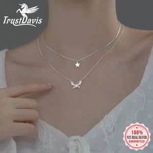 TrustDavis 925 Silver Butterfly CZ Necklace For Women Wedding DA2627