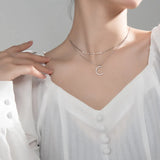 TrustDavis Moon CZ Choker Necklace Women Wedding Party S925 Jewelry Gift