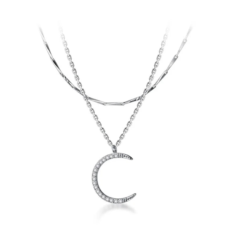 TrustDavis Moon CZ Choker Necklace Women Wedding Party S925 Jewelry Gift