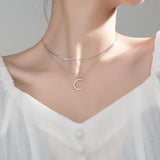 TrustDavis Moon CZ Choker Necklace Women Wedding Party S925 Jewelry Gift